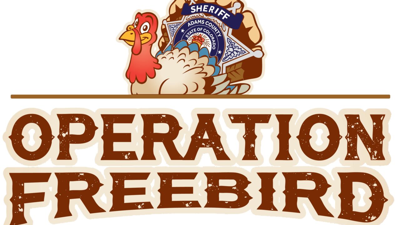 Cartoon turkey with sheriff badge, text "Operation Freebird" in bold brown letters