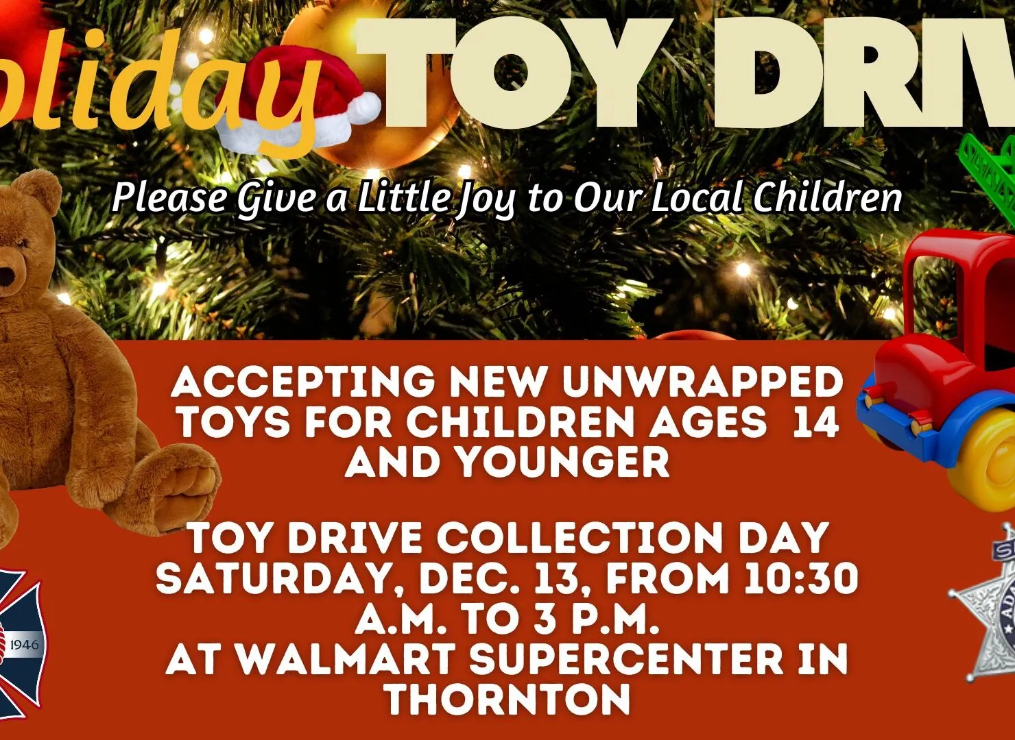 Toy Drive Collection flyer with information on where to donate toys
